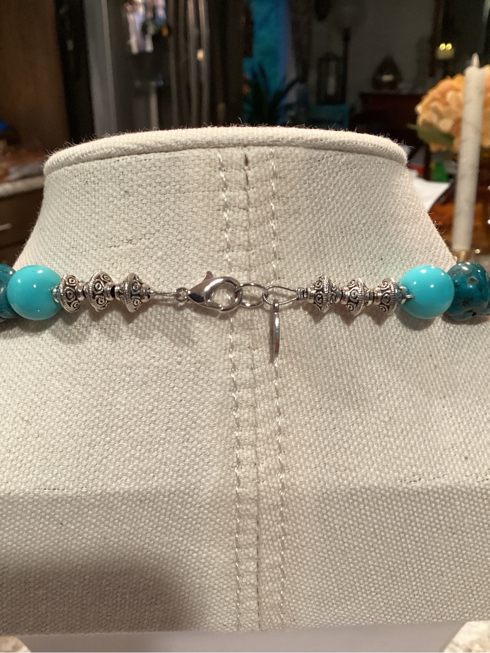 Artisan Handcrafted Turquoise & Orange Beaded Pendant Necklace - Picture 5 of 10